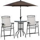 4 Piece Outdoor Patio Dining Furniture Set, 2 Folding Chairs, Adjustable Angle Umbrella, Wave Textured Tempered Glass Dinner Table, Beige