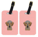 Checkerboard Pink Wirehaired Dachshund Luggage Tag