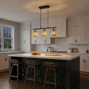 Elysian - 3 Lights Island With Natural Shade Farmhouse Chain Ceiling Lamp - Black / Rattan