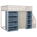Full Size Loft Bed With 2 Four Layer Storage Cabinets And Curtain With Built In Staircase And Privacy Curtain - White by Unique Piece Furniture