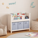 Bookshelf With 3 Tier Front Facing Storage And 3 Bins, Toddler Bookcase For Playroom - White by HouseOfZazla