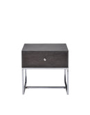 Iban End Table - Gray Oak / Chrome