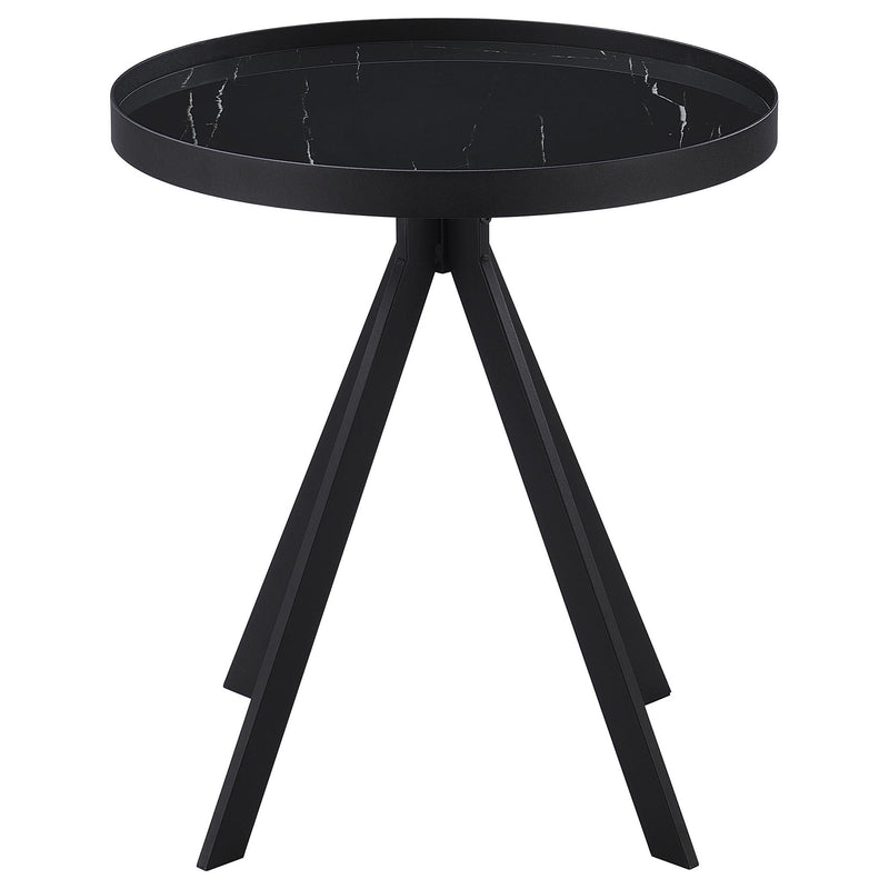 Briggs Round Marble Printed Glass Top End Table Black, photo 4 of 7