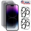 2Pcs Privacy Screen Protectors And 2Pcs Camera Lens Tempered Glass Screen Film Full Coverage Screen Protector Fit for IOS Phone 14/14Plus/14Pro/14Pro