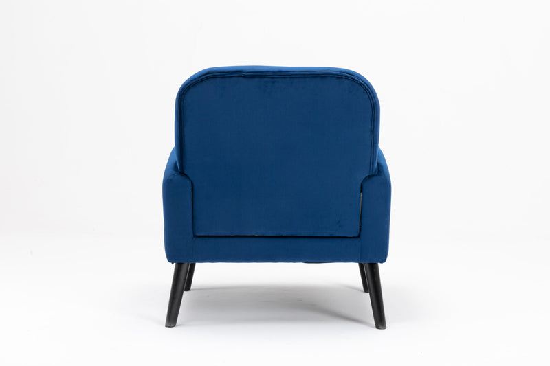 Accent chair, KD solid wood legs with black painting. Fabric cover the seat. With a cushion.