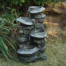 Indoor Outdoor Stone Water Fountain, 4 Tier Polyresin Cascading Rock Bowl Freestanding Fountain With LED Ligh - Gray by HouseOfZazla