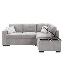 83.8" Reversible Sectional Pull-Out Sofa Bed L-Shaped Corner Sofa Couch with Storage Chaise, USB Ports, Power Sockets, Cup Holder for Living Room, Bedroom, Study,Light Gray
