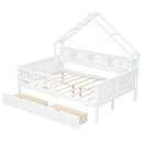 House Style Platform Bed With LED Lights, Storage Shelves, Drawers, And Guardrail