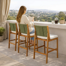 4 Pieces Arly Green Outdoor Bar Stool Solid Acacia Wood and Woven Wicker by Montret