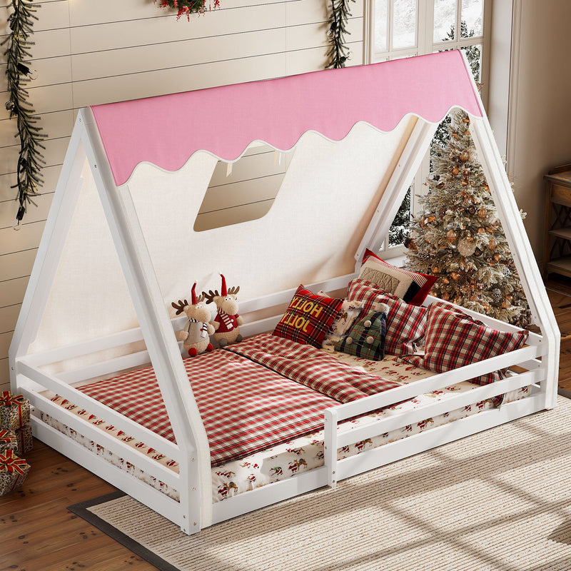 Full Size House Floor Bed with Tent and Light, photo 2 of 10