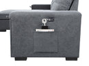 Toby - Woven Fabric Reversible Sleeper Sectional Sofa With Storage Chaise Cup Holder Charging Ports And Pockets by HouseOfZazla