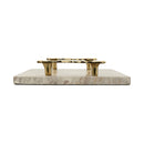17.7x9.7x2" Marble Tray with Gold Handles