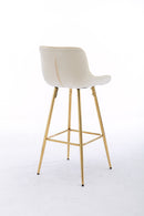 30 inch Set of 2 Bar Stools, with Chrome Footrest Velvet Fabric Counter Stool Golden Leg Simple High Bar Stool, CREAM
