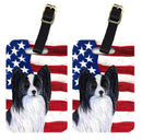 USA American Flag with Papillon Luggage Tag