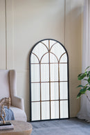 34x65.5' Arched Full-Length Mirror with Black and Gold Windowpane Design