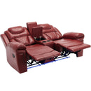 Home Theater Seating Manual Recliner Loveseat With Hide-Away Storage, Cup Holders And Led Light Strip For Living Room by HouseOfZazla