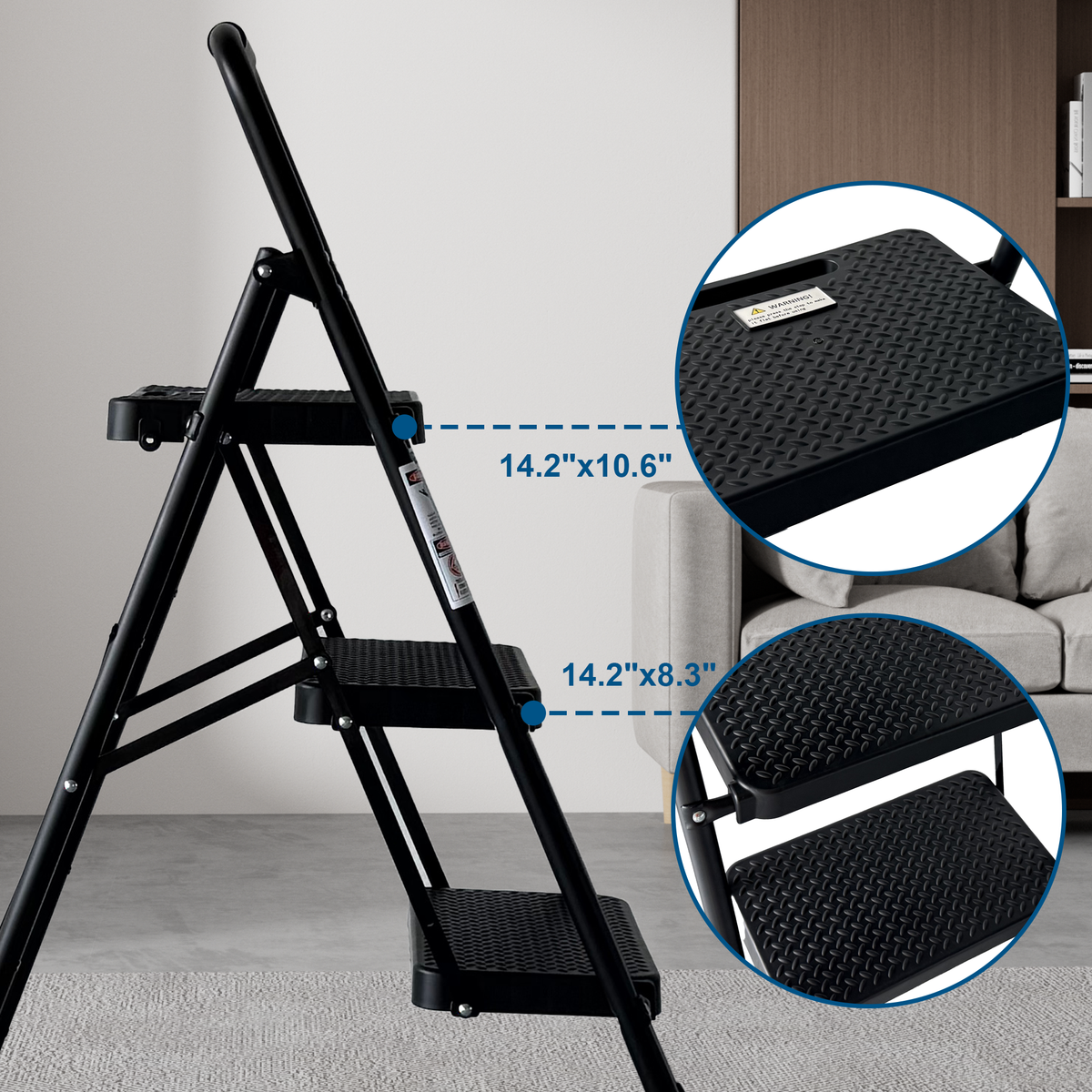 3 Step Ladder Folding Step Stool with Wide Anti-Slip Pedal, photo 8 of 10