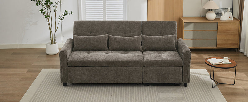 2-in-1 Sofa 82' Three-Seater with Sofa Bed and Reversible Recliner, Dark Grey Chenille