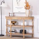 Handcrafted Console Table With Hand Woven Trim, 3 Tier Storage Shelves - Natural by HouseOfZazla