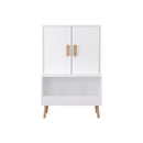 Toy Storage Cabinet With Doors And Open Shelf, Toddler Bookshelf For Playroom - White