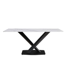 Modern Artificial Stone Straight Edge Metal X Leg Dining Table, 6 People by Unique Piece Furniture