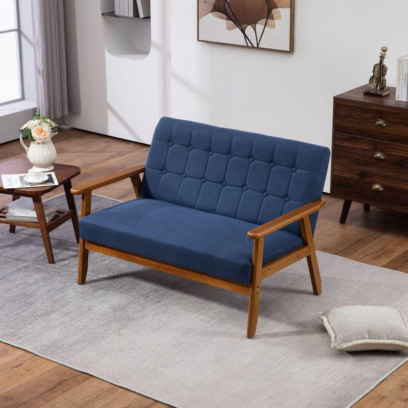 Mid-Century Modern Solid Loveseat Sofa Upholstered Linen Loveseat, 2-Seat Upholstered Loveseat Sofa Modern Couch