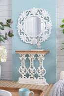 32" x 12" x 32" Classic Vintage White Wash Console Table with Brown Wood Top