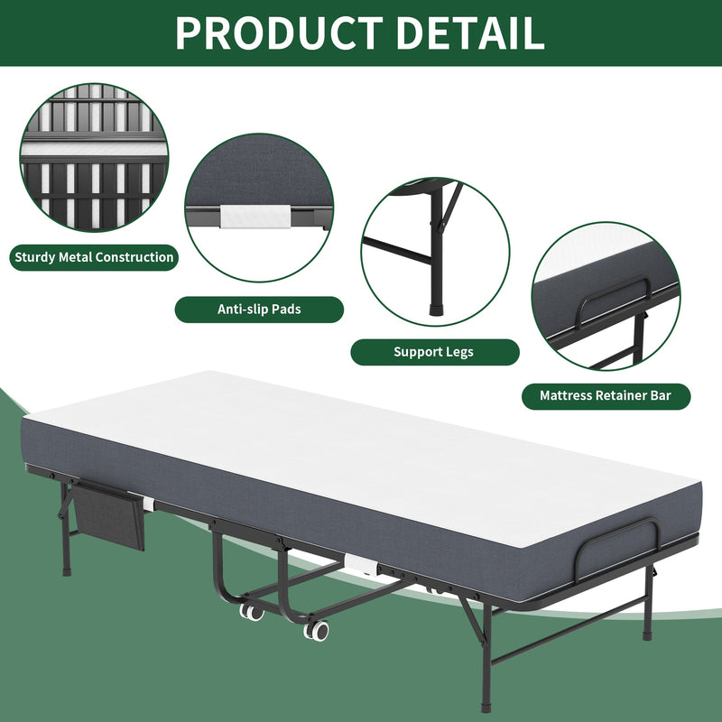 75 Inch Folding Bed with 5" Memory Foam Mattress, photo 7 of 10