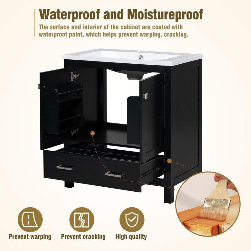 30' Black Bathroom Vanity with Single Sink, Combo Cabinet Undermount Sink, Bathroom Storage Cabinet with 2 Doors and a Drawer, Soft Closing, Multifunctional Storage, Solid Wood Frame