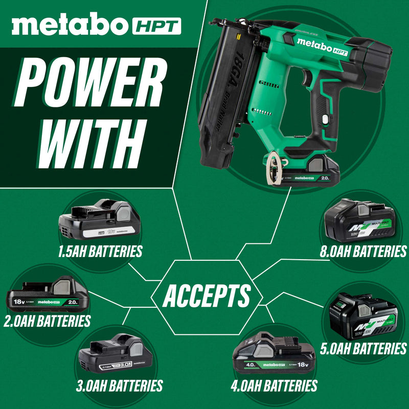 Metabo HPT NT1850DFTM 18V Compact 18 Gauge Cordless Brad Nailer Kit (1x2.0Ah)