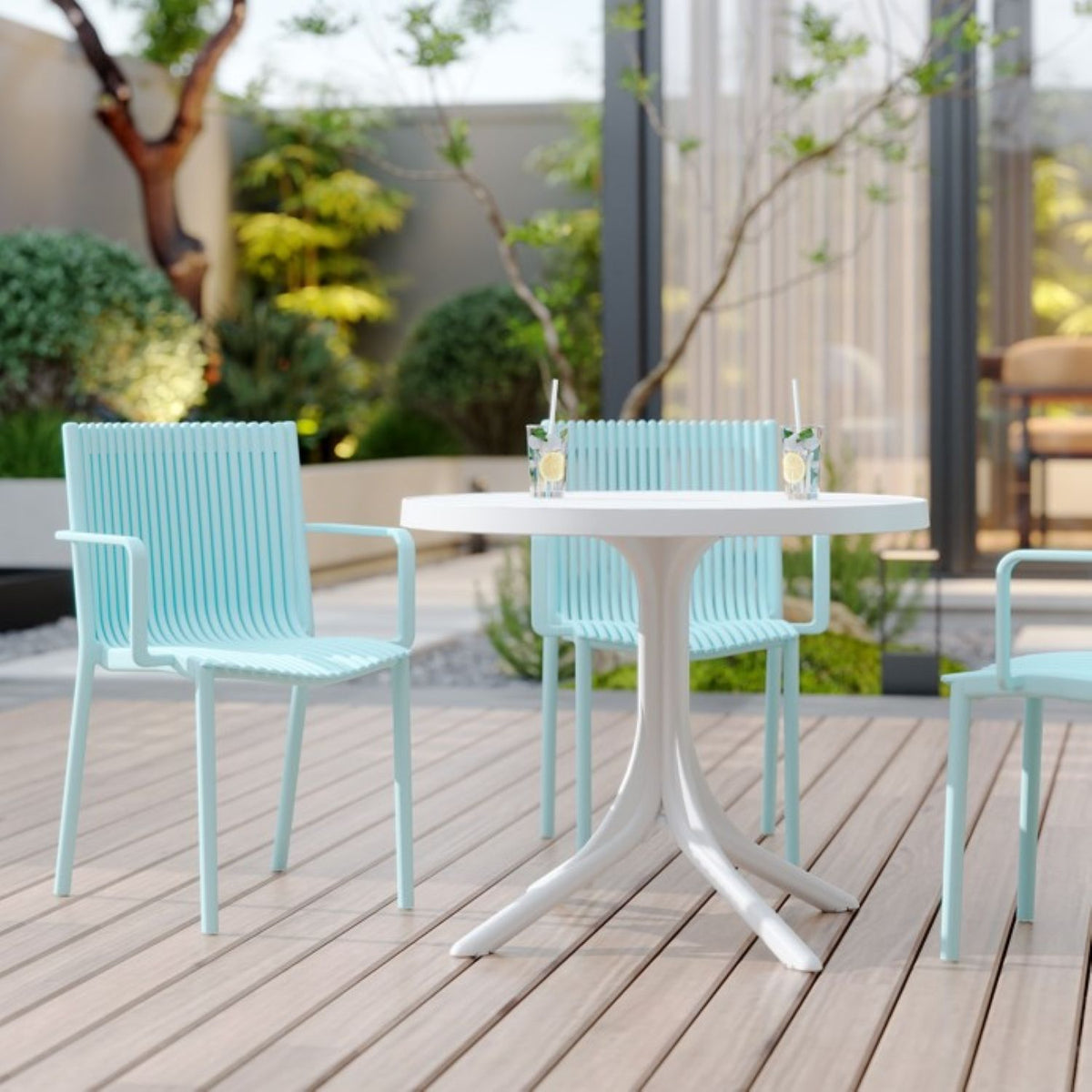 4 Modern Stackable Plastic Armchair Matched With Round Table, photo 18 of 31