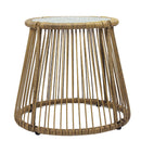 6PCS Outdoor Patio Balcony Natural Color Wicker Sofa Chair Set with Beige Cushion,Round Tempered Glass Table