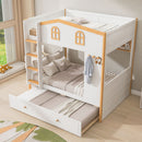 Bunk Bed With House Shaped Guardrails, Storage Shelves, And Trundle