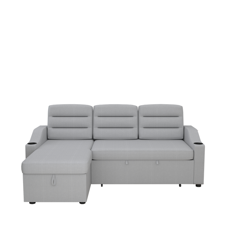 83.5" Convertible Sleeper Combo Sofa, Convertible Sofa Bed Polyester Pullout Bed with Storage Recliner and Cup Holder for Living Room, Tight Spaces