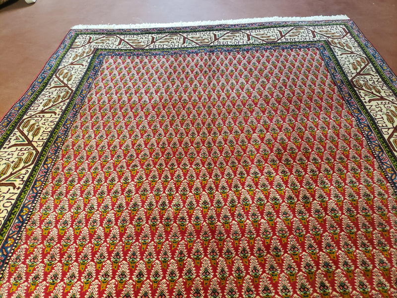 6x9 Finely Woven Turkish Tribal Rug, Boteh/Paisley Pattern, Red & Beige Area Rug, Vintage Wool Carpet, Entryway Rug, Hand-Knotted Foyer Rug