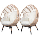 2 Pieces Patio PE Wicker Egg Chair Model 2 with Natural Color Rattan Beige Cushion
