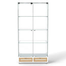 Glass Display Cabinet With LED Lights, Tempered Glass Doors, Large Drawers, 2 Door Storage Case With 4 Shelves - Natural / White by HouseOfZazla