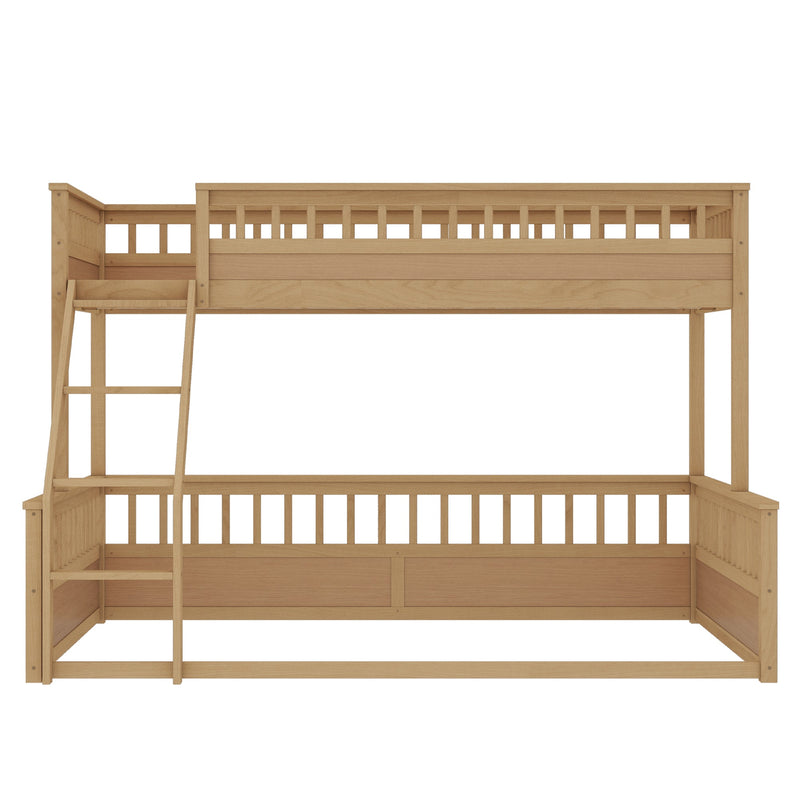 Twin XL over Queen Bunk Bed with Ladder and Guardrails, Natural