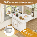 Versatile Marble Folding Dining Table With Storage Rack And Cabinet, 6 Wheels - White by HouseOfZazla
