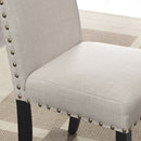 Biony Espresso Wood Dining Set with Tan Fabric Nailhead Chairs