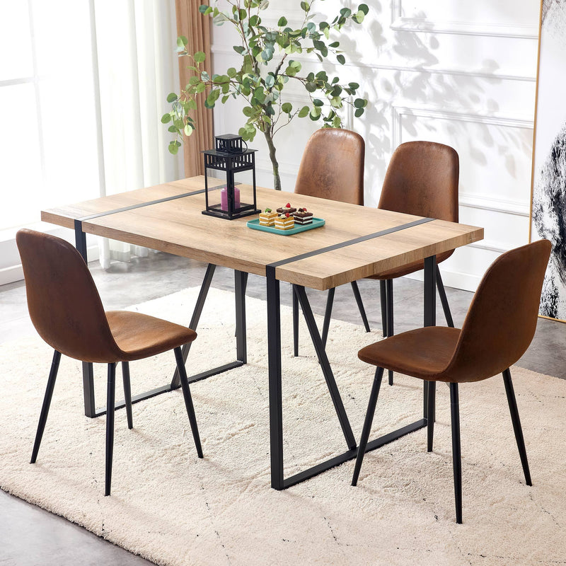 A set of 6 modern medieval style restaurant cushioned armchairs, equipped with soft suede cushions and black metal legs, suitable for kitchens, lounges, and farmhouses.
