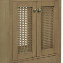 24" Bathroom Vanity with Ceramic Basin, Rattan Bathroom Storage Cabinet with Two Doors and Drawer, Solid Frame, Natural
