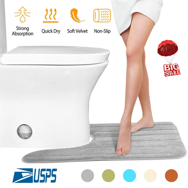 U Shaped Bathroom Rugs Contour Non-slip Toilet Mat Absorbent Cozy Velvet Floor Mat 23.62 x 19.69in, photo 2 of 8