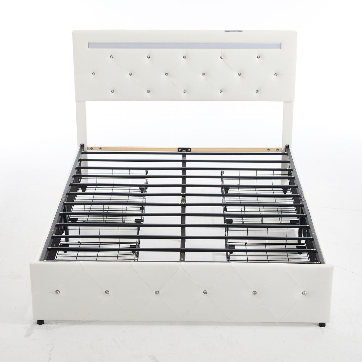 Upholstered Bed Frame With LED Lights, 4 Storage Drawers, Charging Station, photo 24 of 31