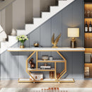 Extra Long Console Table With 4 Tier Storage For Living Hallway - White / Gold by HouseOfZazla
