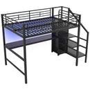 Full Size Loft Bed With Desk, Storage Staircase, Small Wardrobe And LED Light - Black by Unique Piece Furniture