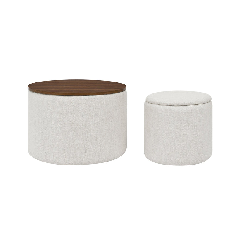 Walker Edison | Chenille 2-Piece Set Round Storage Ottomans