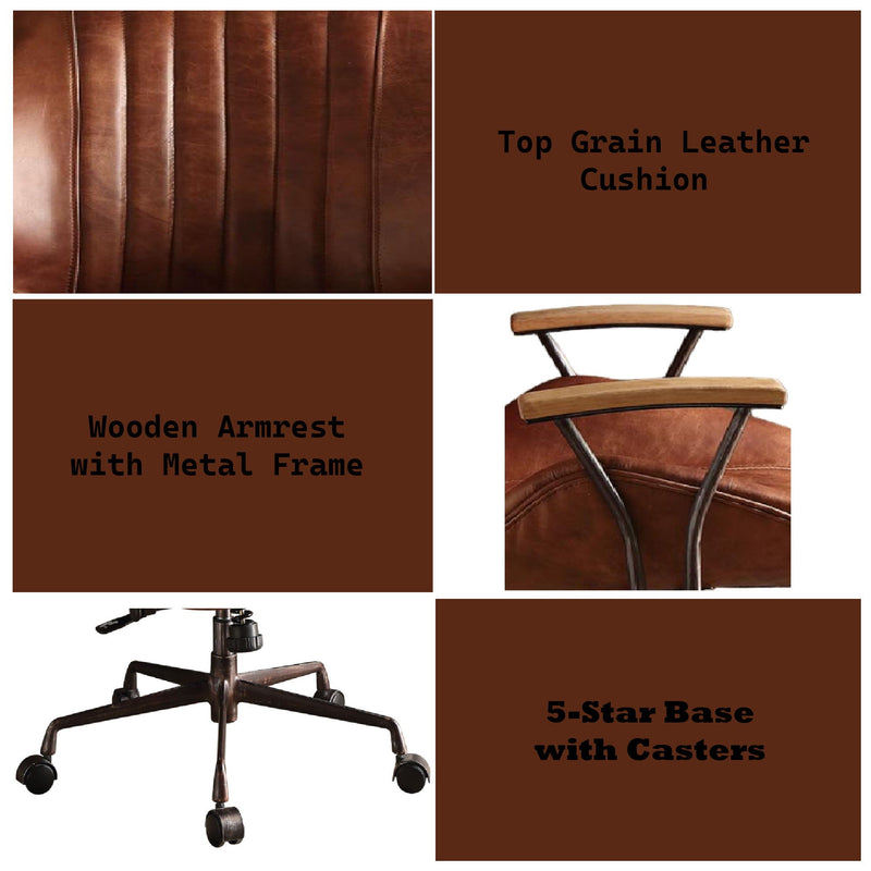 Brancaster - Aluminum Top Grain Leather Office Chair - Coffee, photo 2 of 5