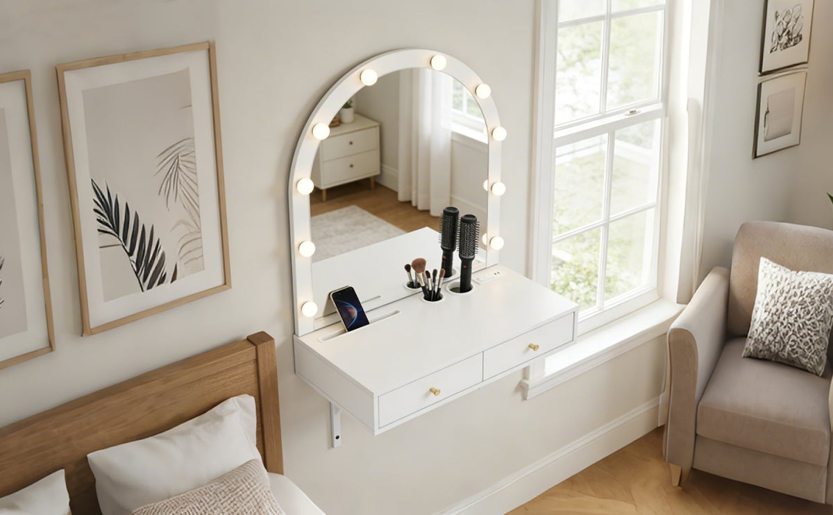 Floating Makeup Vanity Desk with Mirror & 3-Color Lights, photo 5 of 10