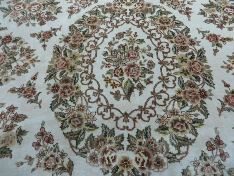 8' X 10' Handmade Chinese Floral Oriental Wool Silk Accent Rug Ivory Organic